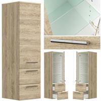 lomadox Badezimmer Midischrank Hochschrank in Eiche hell ABUJA-02 mit Glaseinlagen, B/H/T: 35/120/36cm - 