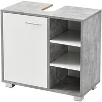 [en.casa] Waschbeckenunterschrank 56 x 60 x 31 cm Badezimmerschrank mit Siphonausschitt Badschrank mit Schranktür 3 Ablagefächern Betonoptik/Weiß - 