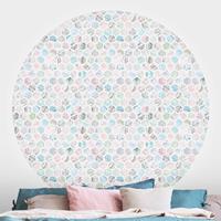 Klebefieber Runde Steintapete selbstklebend Marmor Hexagone Rose und Meerblau