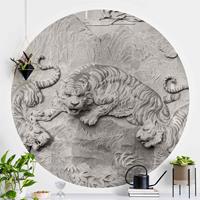 Klebefieber Runde Steintapete selbstklebend Chinoiserie Tiger in Steinoptik