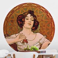 Klebefieber Runde Tapete selbstklebend Alfons Mucha - Edelsteine - Rubin