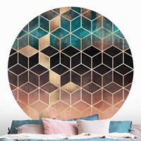 Klebefieber Runde Mustertapete selbstklebend Türkis Rosé goldene Geometrie