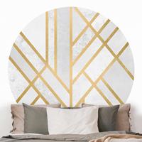 Klebefieber Runde Mustertapete selbstklebend Art Deco Geometrie Weiß Gold