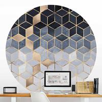 Klebefieber Runde Mustertapete selbstklebend Blau Weiß goldene Geometrie