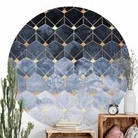 Klebefieber Runde Mustertapete selbstklebend Blaue Geometrie goldenes Art Deco