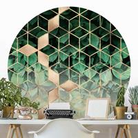 Klebefieber Runde Mustertapete selbstklebend Grüne Blätter goldene Geometrie