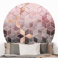Klebefieber Runde Mustertapete selbstklebend Rosa Grau goldene Geometrie