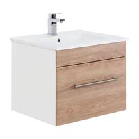 Badezimmer Waschtisch mit Keramik-Waschbecken LAGOS-02 Eiche hell Nb., B x H x T ca. 61,5 x 48 x 46,5cm