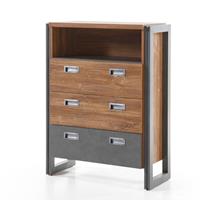 Schubkastenkommode im Industrial Stil DALLAS-61 Stirling Oak Nb. mit Matera Anthrazit B/H/T ca.: 75x100x35 cm