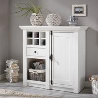 Kommode WINGST-61 Highboard im Landhaus Stil Dekor Pinie weiß Nb. mit Flaschenregal B/H/T ca. 105x100x45cm