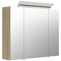 Badmöbel Spiegelschrank 80cm in Eiche hell ABUJA-02 inkl. LED-Acryllampe, B/H/T: 80/62/17cm