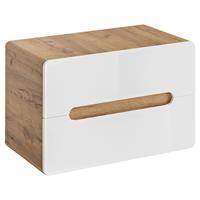Waschtischunterschrank mit 2 Schubkästen 80cm LUTON-56, Hochglanz weiß mit Wotaneiche, B x H x T ca. 80 x 53 x 46cm