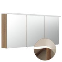 Badezimmer Spiegelschrank 140cm NEWLAND-02 inkl. LED-Acryllampe (Leuchtboden), Eiche hell Nb., B/H/T: 140/63,5/17-22 cm