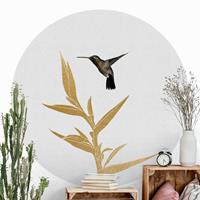 Klebefieber Runde Tapete selbstklebend Kolibri und tropische goldene Blüte II
