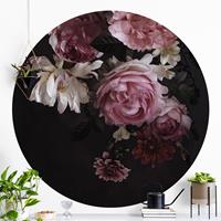 Klebefieber Runde Tapete selbstklebend Rosa Blumen auf Schwarz Vintage