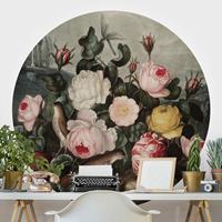 Klebefieber Runde Tapete selbstklebend Küche Botanik Vintage Illustration Rosen