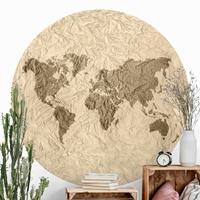 Runde Tapete selbstklebend Papier Weltkarte Beige Braun