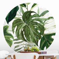 Klebefieber Runde Tapete selbstklebend Aquarell Tropisches Arrangement mit Monstera