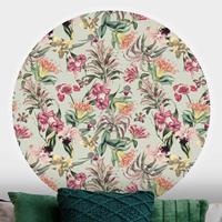 Klebefieber Runde Mustertapete selbstklebend Tropische Blumen vor Mint