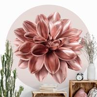 Klebefieber Runde Tapete selbstklebend Rosegoldenen Dahlie in Metallic