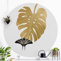 Klebefieber Runde Tapete selbstklebend Goldene Monstera mit Schmetterling