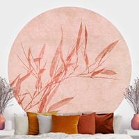 Klebefieber Runde Tapete selbstklebend Goldene Sonne mit Rosa Bambus