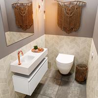 mondiaz Andor toiletmeubel 80cm mat wit met witte wastafel links met kraangat