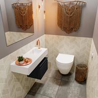 mondiaz Andor toiletmeubel 40cm mat zwart met witte wastafel 80cm rechts met kraangat