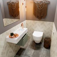 mondiaz Andor toiletmeubel 40cm army met witte wastafel 80cm rechts met kraangat