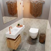 mondiaz Andor toiletmeubel 40cm eiken met witte wastafel 80cm links met kraangat