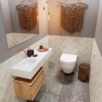 mondiaz Andor toiletmeubel 50cm eiken met witte wastafel 100cm links zonder kraangat