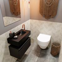 mondiaz Andor toiletmeubel 60cm mat zwart met zwarte wastafel rechts met kraangat