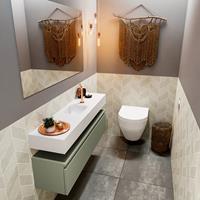 mondiaz Andor toiletmeubel 120cm army met witte wastafel midden met kraangat
