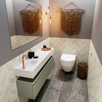 mondiaz Andor toiletmeubel 120cm army met witte wastafel links met kraangat