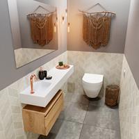 mondiaz Andor toiletmeubel 60cm eiken met witte wastafel 120cm links met kraangat
