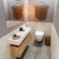 mondiaz Andor toiletmeubel 120cm eiken met witte wastafel rechts met kraangat
