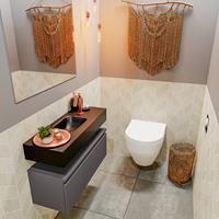 mondiaz Andor toiletmeubel 80cm donkergrijs met zwarte wastafel midden met kraangat