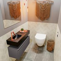 mondiaz Andor toiletmeubel 80cm donkergrijs met zwarte wastafel links met kraangat