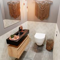 mondiaz Andor toiletmeubel 80cm eiken met zwarte wastafel midden met kraangat