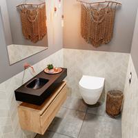 mondiaz Andor toiletmeubel 80cm eiken met zwarte wastafel links zonder kraangat