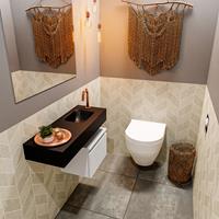 mondiaz Andor toiletmeubel 40cm mat wit met zwarte wastafel 80cm rechts met kraangat