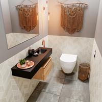 mondiaz Andor toiletmeubel 50cm eiken met zwarte wastafel 100cm rechts met kraangat