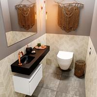 mondiaz Andor toiletmeubel 50cm mat wit met zwarte wastafel 100cm links met kraangat