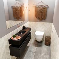 mondiaz Andor toiletmeubel 120cm mat zwart met zwarte wastafel midden zonder kraangat