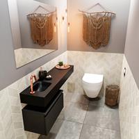 mondiaz Andor toiletmeubel 60cm mat zwart met zwarte wastafel 120cm links met kraangat
