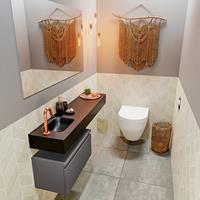 mondiaz Andor toiletmeubel 60cm donkergrijs met zwarte wastafel 120cm links met kraangat