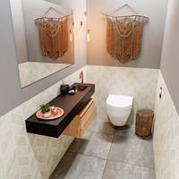 mondiaz Andor toiletmeubel 60cm eiken met zwarte wastafel 120cm rechts met kraangat