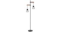 Globo Mina Vloerlamp 2 Lichts zwart met hout - Landelijk Rustiek - 2 jaar garantie