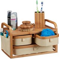 relaxdays Mini Kommode Bambus, 3 Fächer, kleines Badregal, Stoff, Kosmetikorganizer Landhaus, HBT 19 x 34 x 23 cm, natur - 