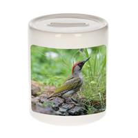 Bellatio Dieren foto spaarpot groene specht 9 cm - vogels spaarpotten jongens en meisjes -